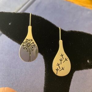 Silver Dandelion Wishes Drop Asymmetrical Earrings